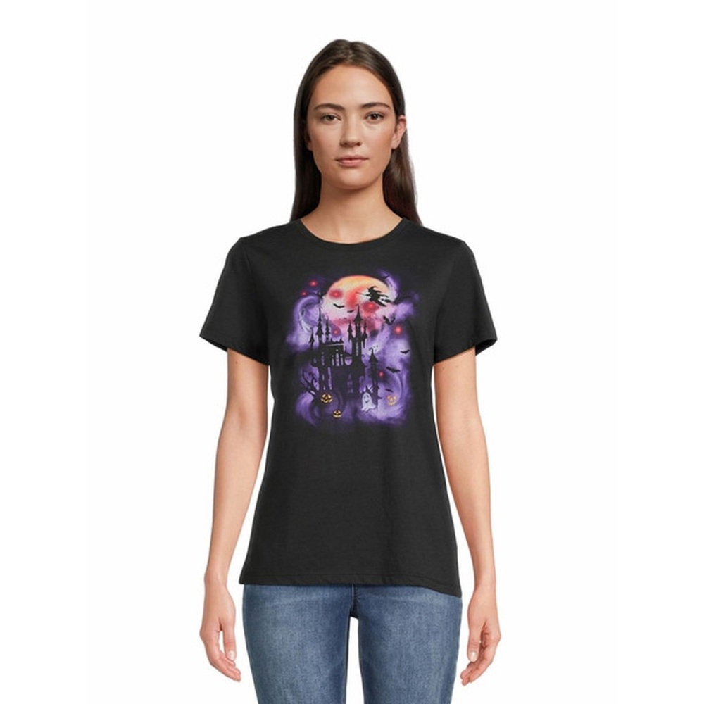 10/$25🦋 Celebrate Halloween Black & Purple Halloween Graphic Tee - Size Large
